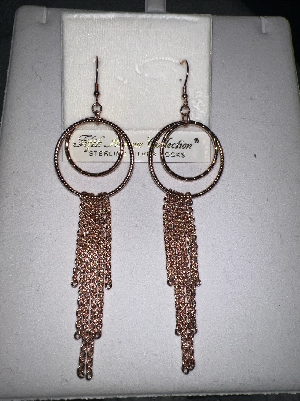 Rose Gold Double Circle Chain Tassel Earrings by Fifth Avenue Collection